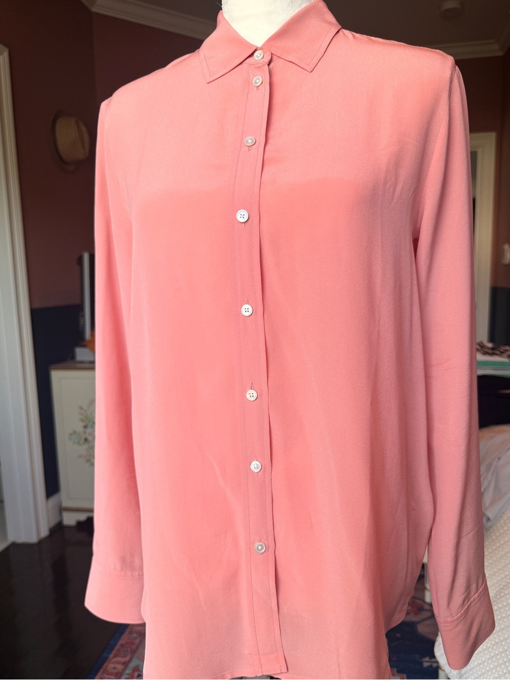 Everlane Coral Pink Silk Button-Down Blouse